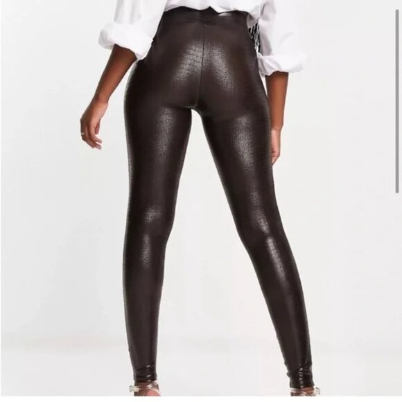Spanx Faux Leather Croc Leggings Brown/Black M - Picture 2 of 16